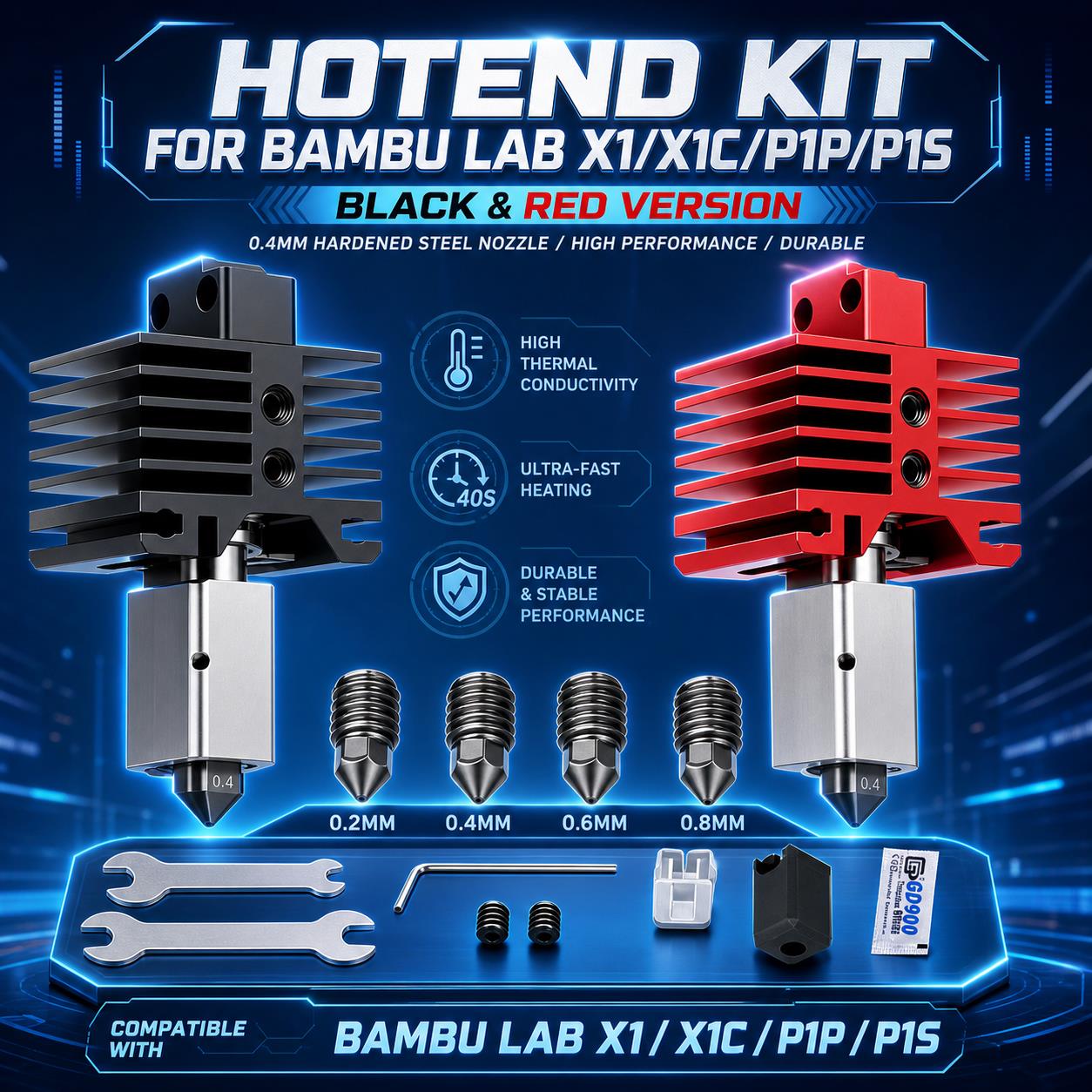 Upgraded Hotend Kit for Bambu  - Nozzle 0.4Mm Hardened 评论和价格